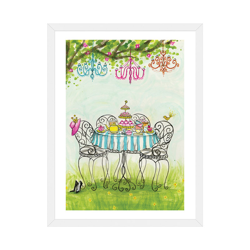 Art de jardin tea party, Papier avec cadre blanc, H 32 po x l 24 po x P 1 po