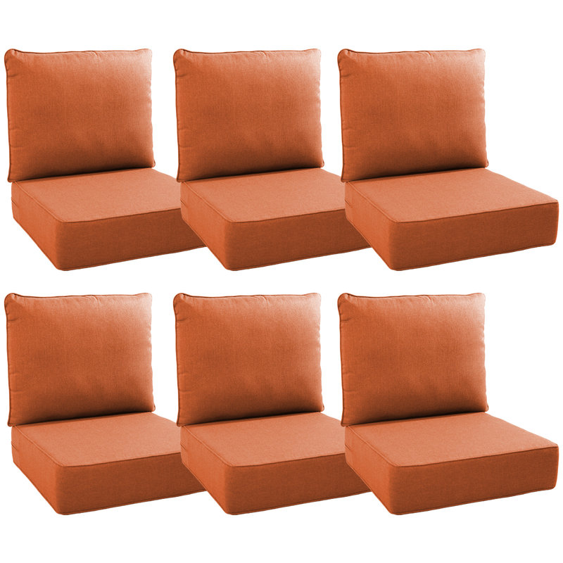 Allo 24"X22"X6" Patio Thick Cushions & Pillows Set - Deep Seat Indoor/Outdoor Water & Fade Resistant, 6, Orange