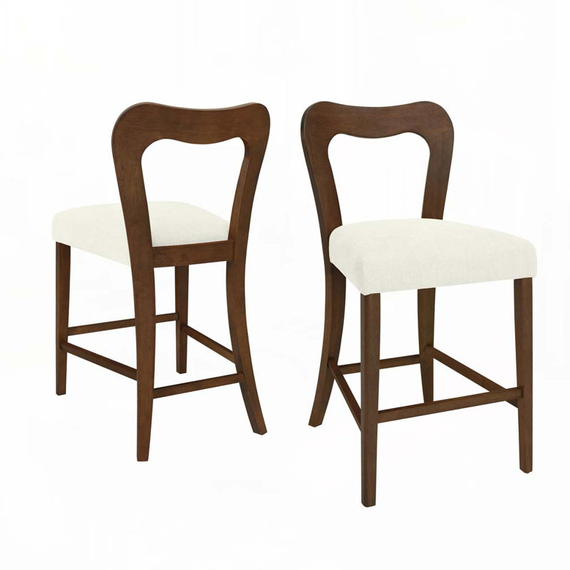 Tabouret de comptoir en bois massif, tabourets de bar, Noyer, Beige