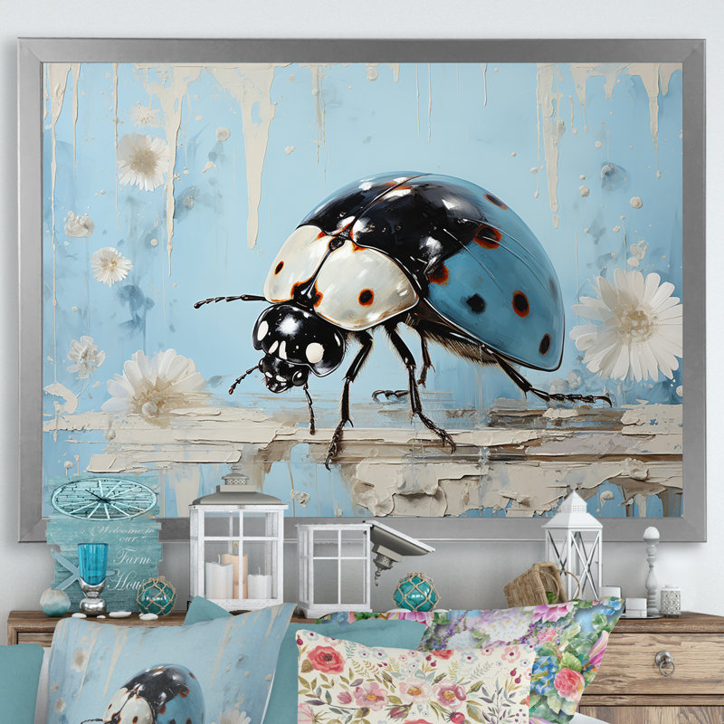 «Garden Serenity Ladybug» sur impression sur toile, Cadre simple argenté, H 12 po x l 20 po x P 1 po