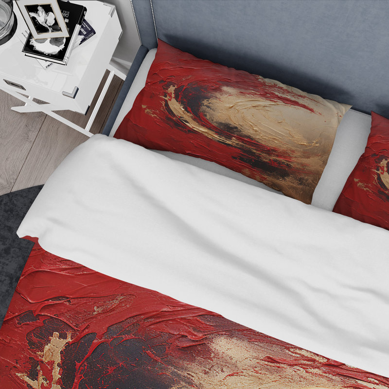 Ensemble de housse de couette Red Gold Fusion Spiral I - Abstract Spirals, Housse de couette simple et deux taies décorative
