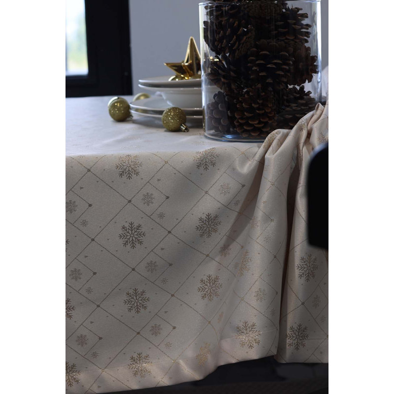Snowflake Tablecloth, Beige/Gold, 59" L x 59" W