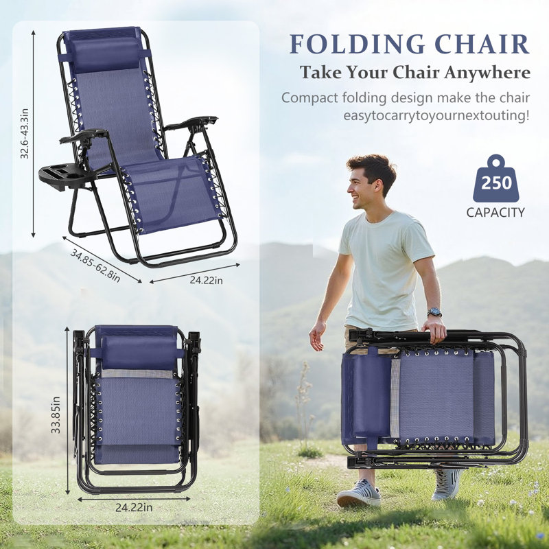 Chaises de camping d'extérieur pliables avec chaises Zero Gravity, Bleu