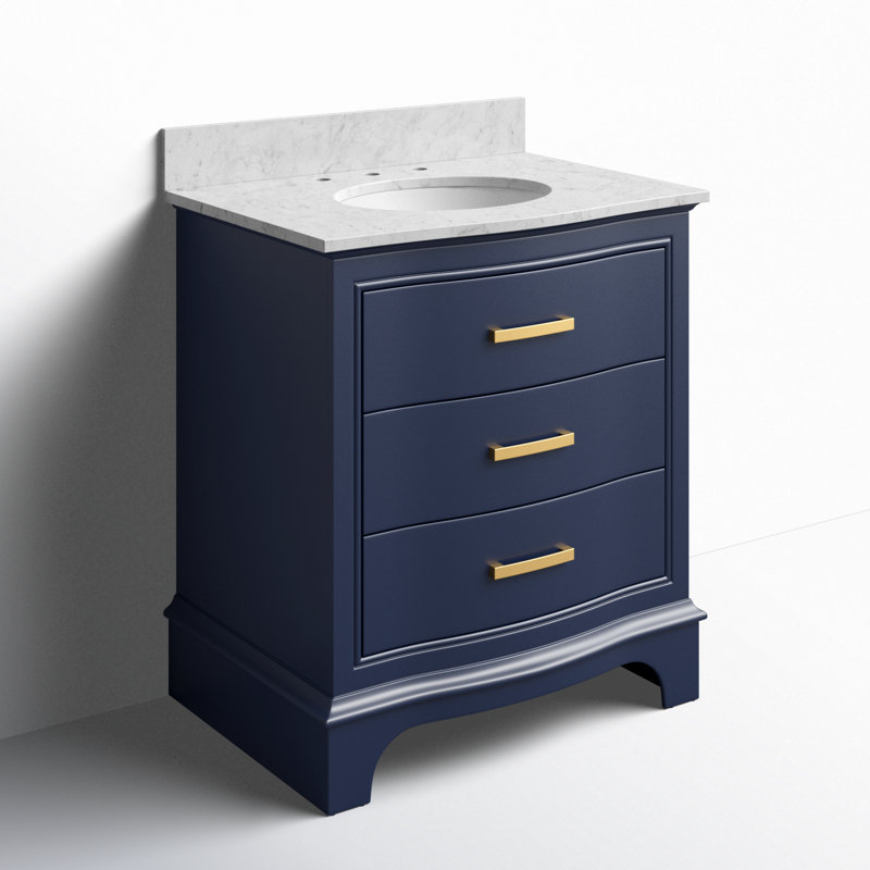 Ensemble de meuble-lavabo simple 30 po Goleta, Bleu marine / doré brossé