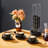 Luxe Stackable 6-Piece Ceramic Mug Set, Black Gold Marble With Silver Rack | 9 Oz Latte Cups, Modern Dining & Gifts-122829697-122829698