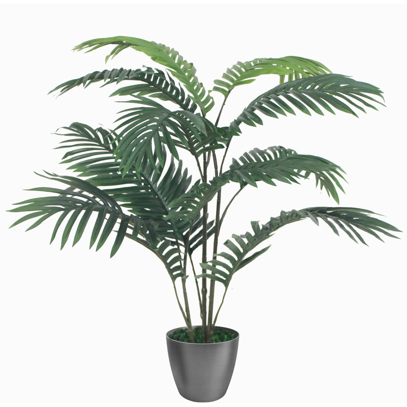Faux Palm Plant in Planter, 90cm H x 75cm W x 20cm D, Black