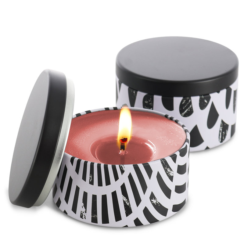 Tealight Candle, 2.36" H x 2.95" W x 2.95" D, Black/White Abstract