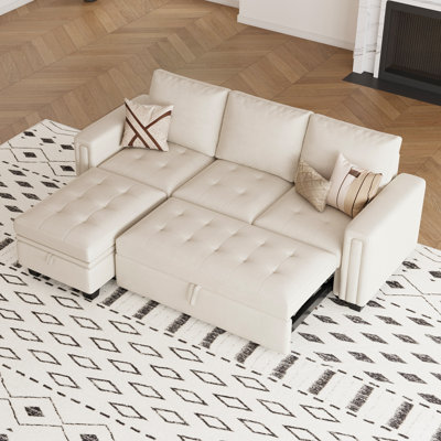 Canapé-lit modulaire en L avec repose-pieds avec rangement Shavera