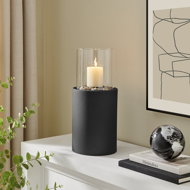 Porte-bougie de table avec base de galets décorative Hurricane, H 19,25 po x l 8,25 po x P 8,25 po