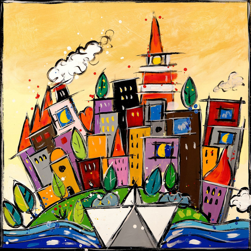 1WA6233 Colourful Art: A New Day Has Come by Wallas - Wrapped Canvas Print, 70cm H x 70cm W x 4cm D
