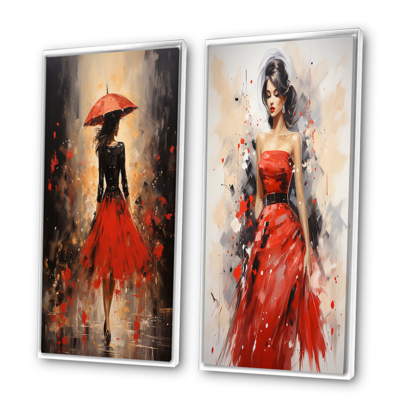 «Red Timeless Glamour Pointillism» «Red Timeless Glamour Pointillism» 2 - pièces sur, Cadre blanc, H 20 po x l 24 po