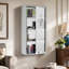 Armoire à pharmacie murale, armoire murale verrouillable avec 4 tablettes à niveaux, cadre en acier inoxydable et porte en verre, verrouillable avec 2 clés 0