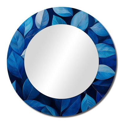 Cobalt Leaves In Moon Light Collage I - Floral Mirror Wall Decor - Printed On Metal