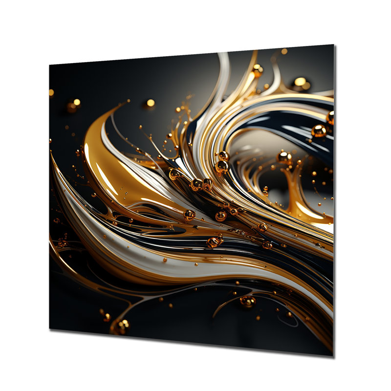 Futur salon art liquide or vif - art mural vagues, Métal métal, H 16 po x l 16 po x P 1 po