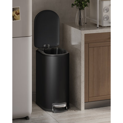 Poubelle de cuisine 13 gallons / 50 L en métal avec couvercle, poubelle mince antirouille, grande poubelle avec seau intérieur, poignée arrière, couvercle à fermeture douce, noir