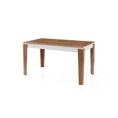 Modern Dining Table with Static Dyed Iron Legs, Walnut & White Finish, 55.1 x 29.5 x 31.5 inches | 100% Melamine Coated Particle Board, 0.7 inches Thick | Stylish & Durable Design for Contemporary Homes