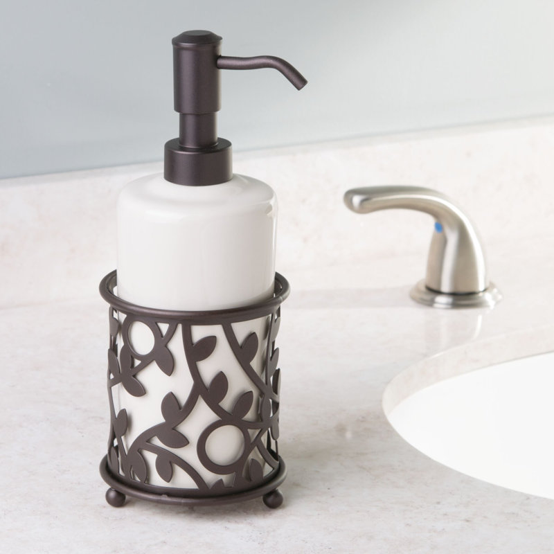 Vanilla and Bronze Ceramic Soap Dispenser with Vine Design