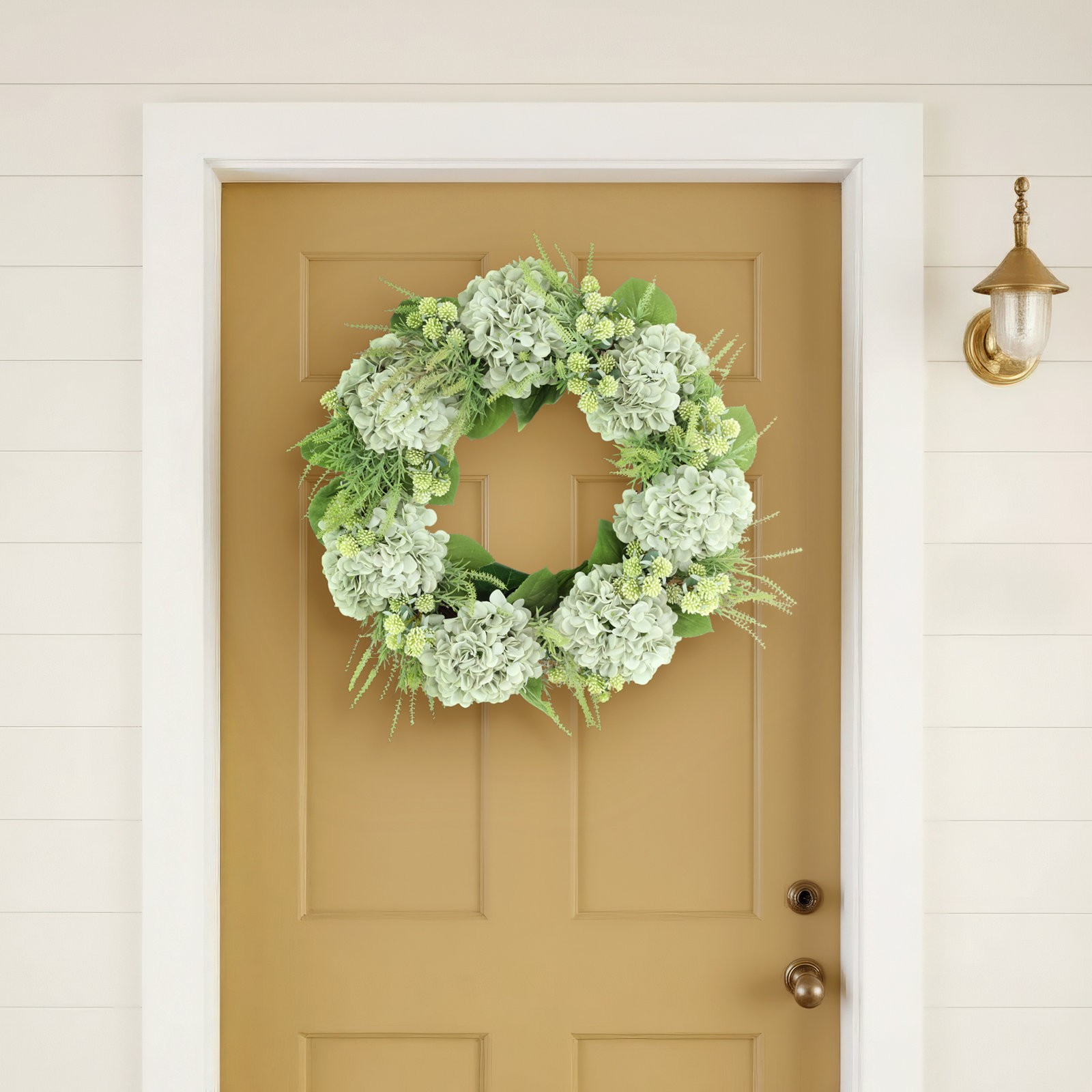 Seafoam Green Hydrangea with Budding Flower Wreath