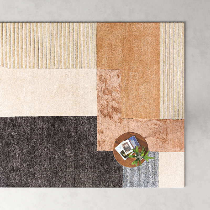 Mora Geometric Handmade Tufted Beige/Rose/Charcoal Area Rug, Rectangle 5' x 7'6"