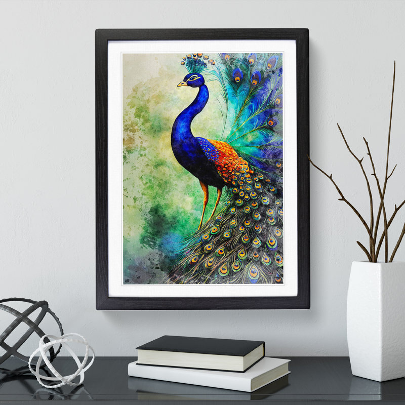 Watercolour Peacock No.2 - Framed Print, Black, 46cm H x 34cm W x 2cm D