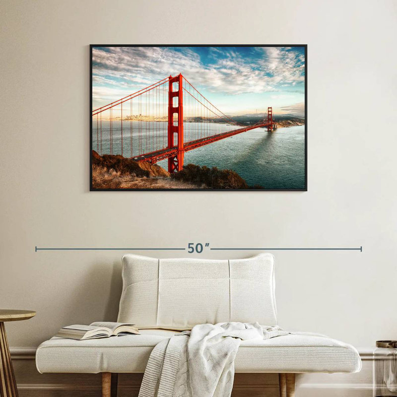 Pont rouge Golden Gate, 40 po x 27 po, Cadre flottant noir