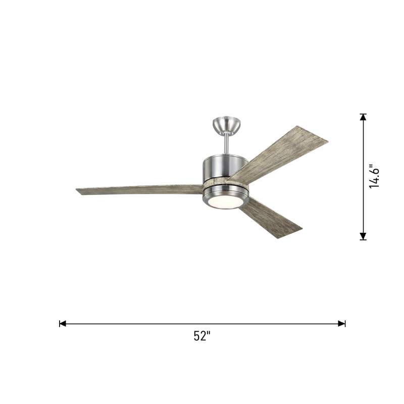 Tulsi Ceiling Fan with LED Lights, Brushed Steel/Light Gray Weathered Oak Blades, 52