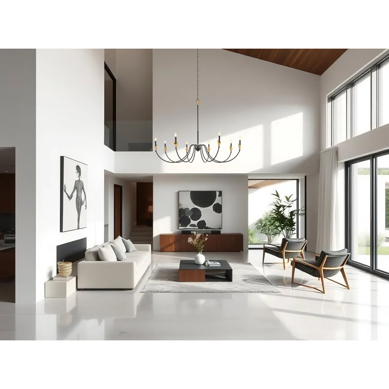 Lustre moderne Elvin, Noir mat / Or, H 45 po x l 65 po x P 65 po, 8 lumières