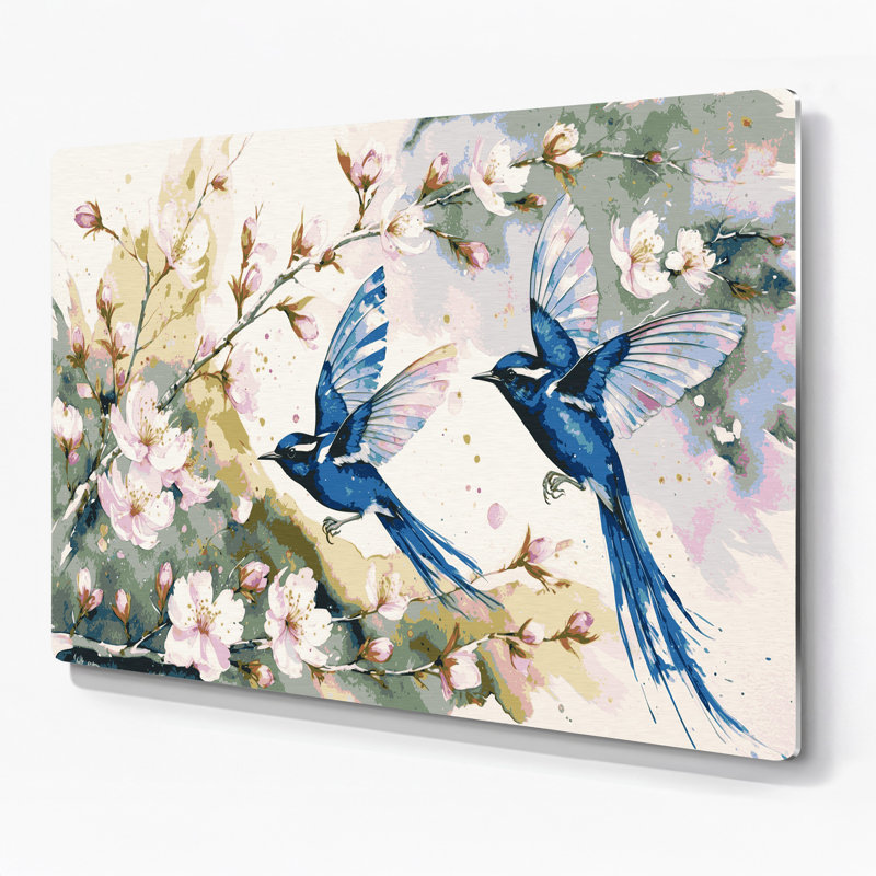 Oiseaux, superbe art mural en métal beige fée, 132" H x 168" W x 0.05" D