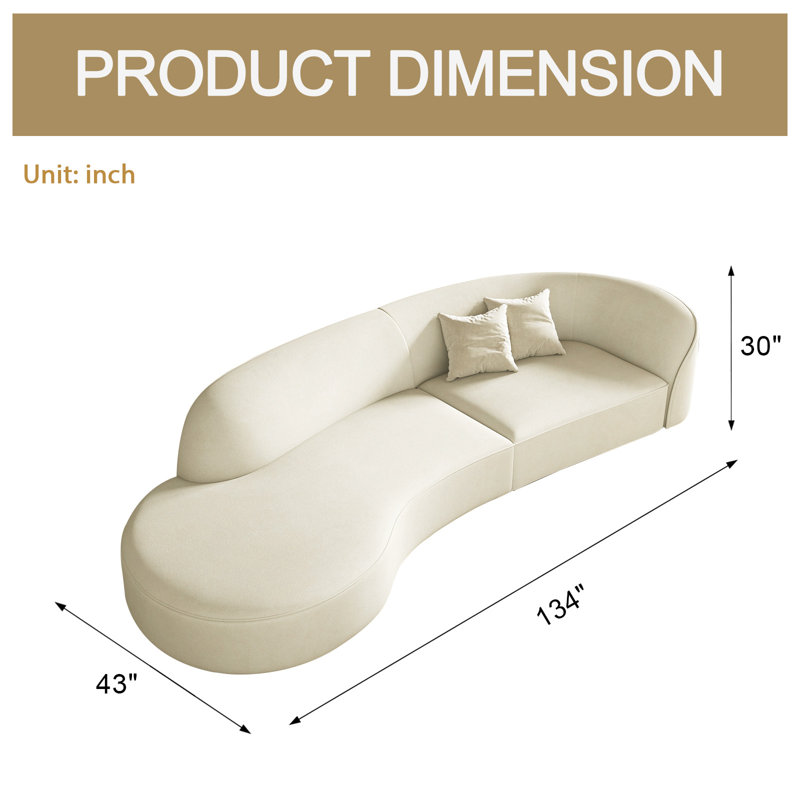 Canapé rembourré incurvé moderne de 134 po, H 28,74 po x l 134 po x P 41,73 po