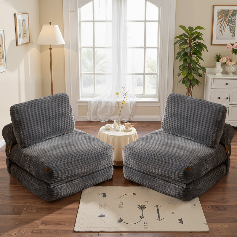 2-pack Corduroy Convertible Sofa Bed - Foldable Lazy Couch With Cushion For Living Room, Gray