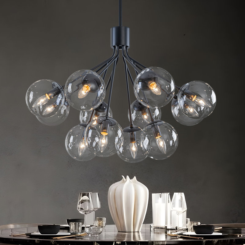 Modern 12-light Bubble Glass Chandelier, Matte Black