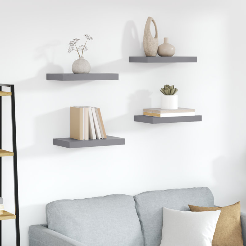 Wall Shelf  Wall Mounted Display Shelf for Photo Frame Set of 4, 1.5" H x 15.7" W x 9.1" D, Gray