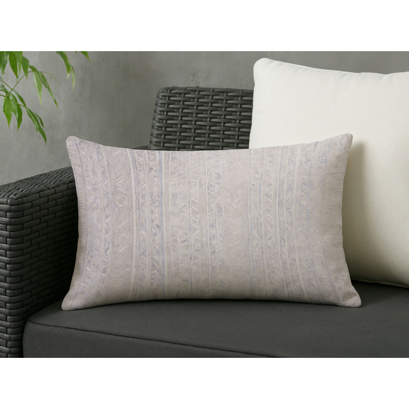 Coussin décoratif intérieur / extérieur gris Modern Modern, Argent / beige abstrait, Rectangle H 25 po x l 18 po