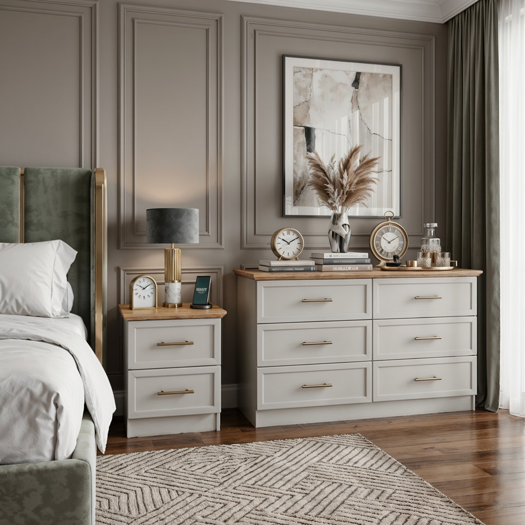 Cleverton Bedside Table And 6 Drawer Chest Bedroom Set