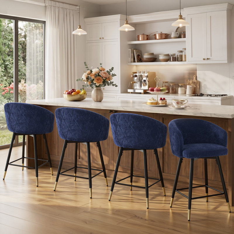 Tabouret de bar et de comptoir pivotant 26 po avec structure en métal, Bleu