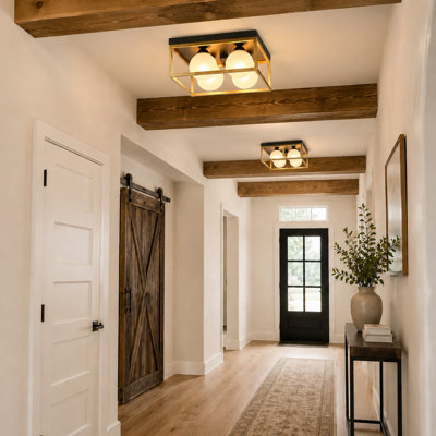 Yearb 4-Light Black & Gold Flush Mount with Globe Frosted Glass for Dry Indoor