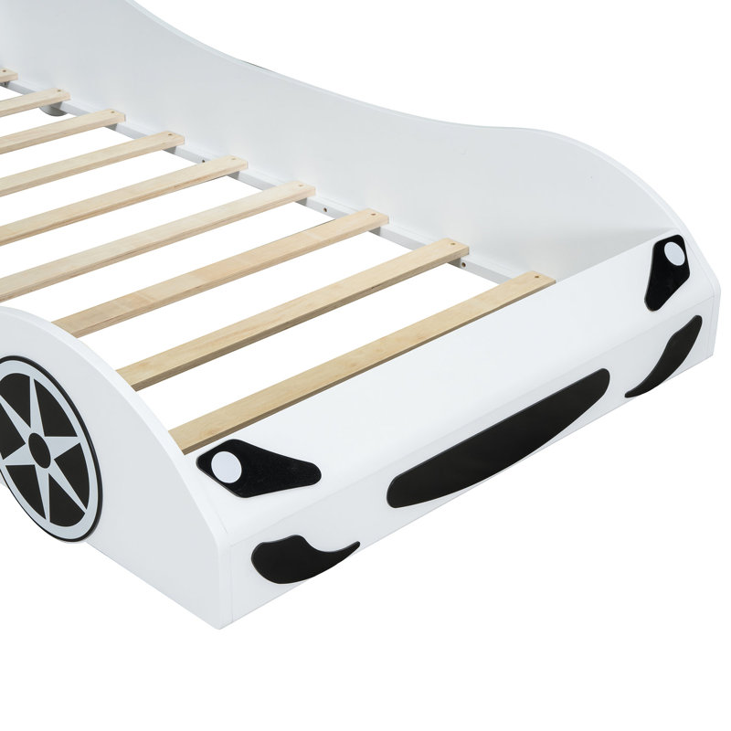 Lit plateforme de voiture de course simple équipé de DEL avec centre de table confortable et confortable en blanc, sécuritaire et élégant