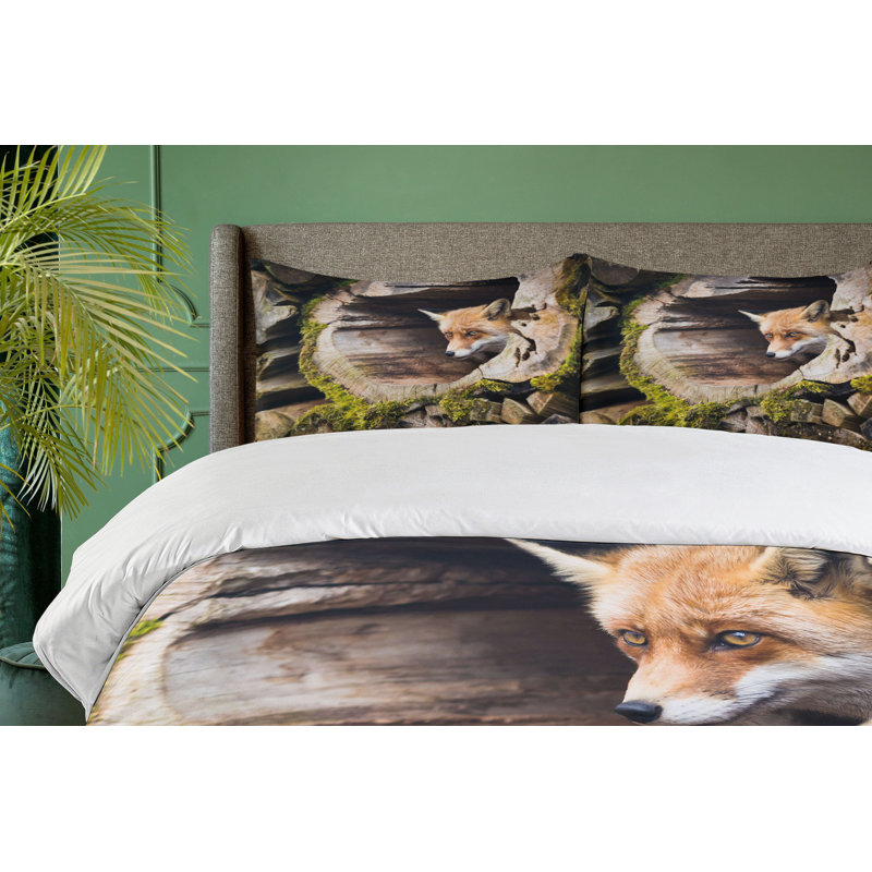 King Size Multicolor Forest Fox Microfiber Duvet Cover Set