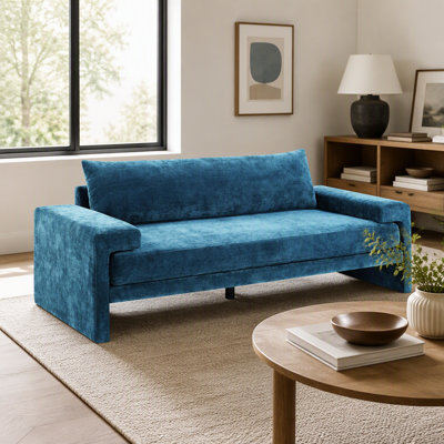 Canapé rembourré 3 places en chenille de 80,7 po avec accoudoirs larges, coussin épais, dossier ergonomique pour le salon, la chambre à coucher ou le bureau