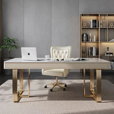 Parkview Stone Stainless Steel Writing Desk with Built-In Electrical Outlet