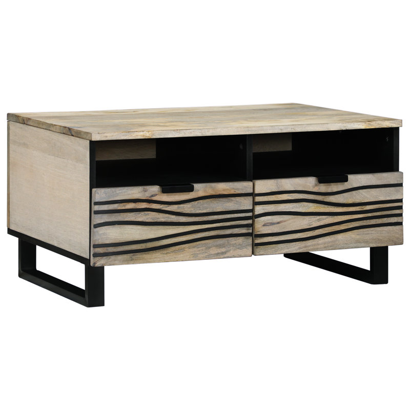Coffee Table with Drawer Solid Acacia wood Living Room Contemporary Low, White