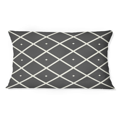 Coussin lombaire gris à motif argyle blanc I