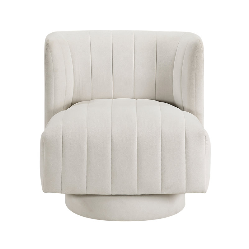 Fauteuil d'appoint moderne pivotant en tonneau beige avec capitonnage et sièges à ressorts ensachés
