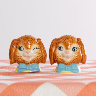 Transpac Ceramic Retro Easter Bunny Salt and Pepper Set of 2 Home Decorations Easter
