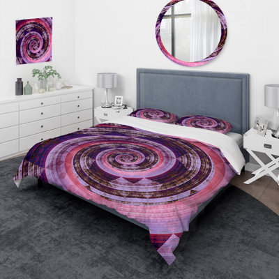 Rose et spirale mauve - ensemble de housse de couette moderne - microfibre de polyester