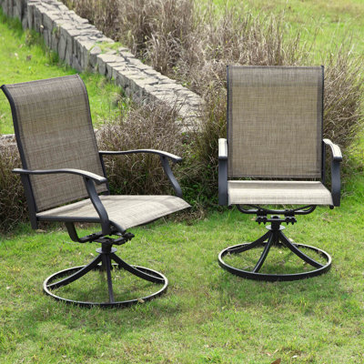 Outdoor Patio PVC-Coated Dining Armchair, Powder-Coated Iron Frame for Patio, Black and Brown