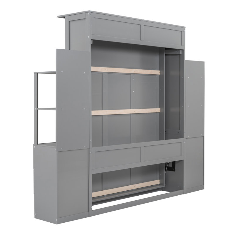 Queen Murphy Bed with Storage Drawers, Shelves & Integrated LED Lights, Queen