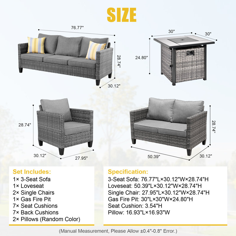 Cracraft Wicker 7 - Person Patio Conversation Set with Cushions, Dark Gray