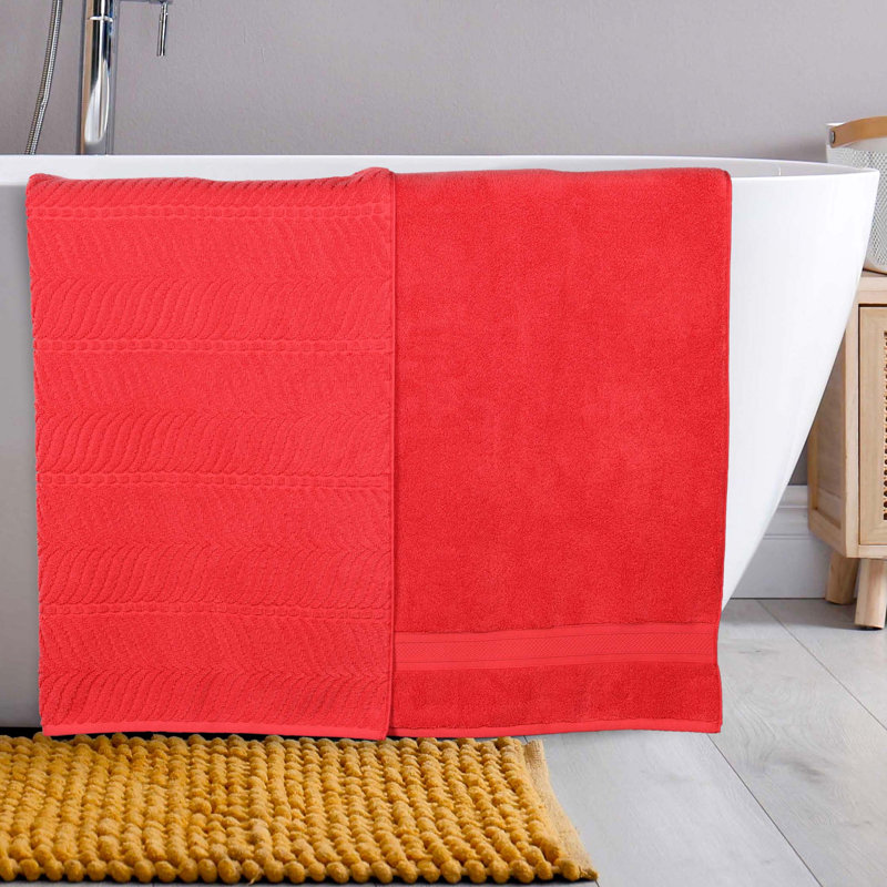 Drap de bain en coton uni et jacquard Telemanus, Rouge