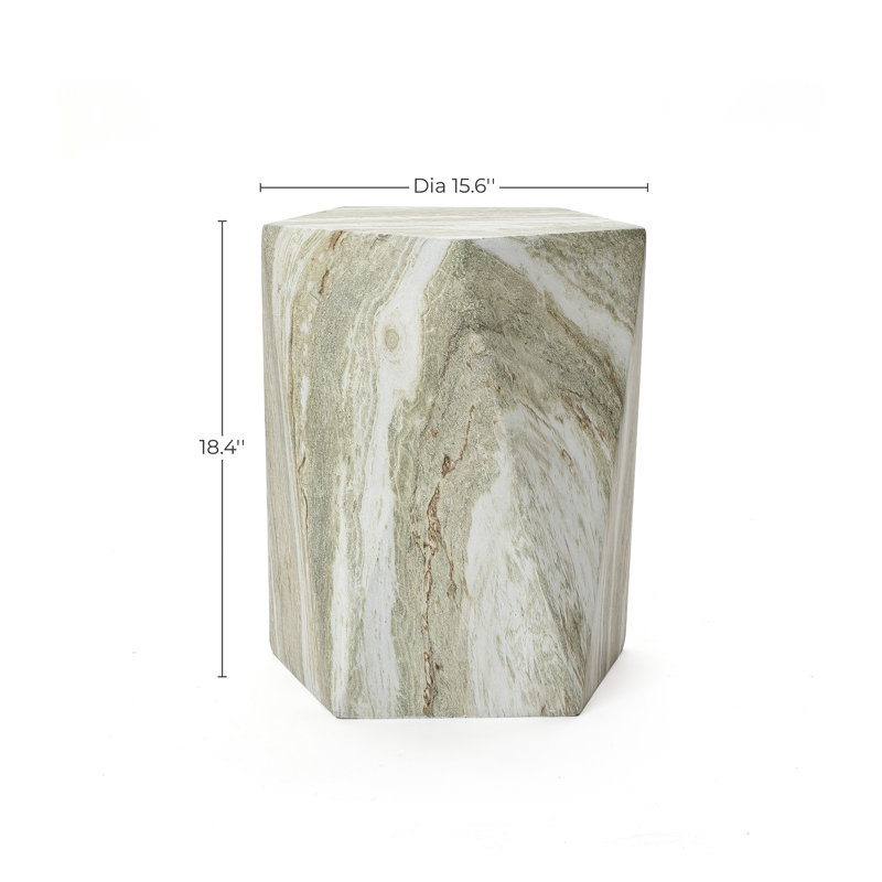 18.4'' H Green Faux Marble Outdoor Side Table for Patio, 18.4" H x 15.6" Diameter